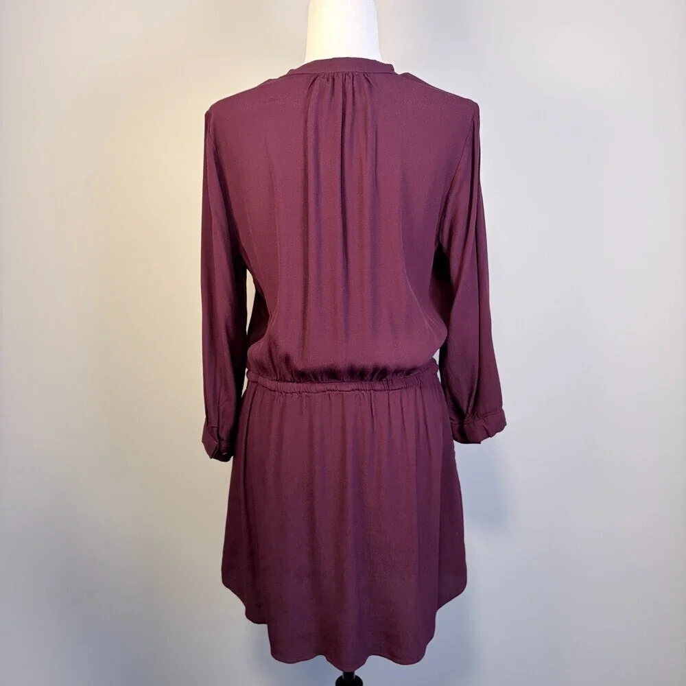 Babaton Shirt Dress Long Sleeve Tie Waist Corporate Girlie Burgundy Size Large - Picture 6 of 13